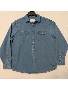 Poncho Denim The Fort Davis Western Shirt Pearl Snap Long Sleeve Mens XL Blue